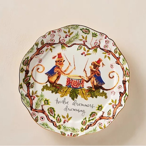 Anthropologie Inslee Fariss 12 Days Of Christmas Dessert Plate New Drummer New - Picture 1 of 1